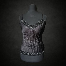 New Look Women’s Y2K Sequin Beaded Crinkle Cami Top 12 Black Glam Goth 00s