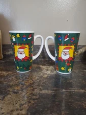 2 ~ Housewares International Christmas Santa Tall Coffee Tea Cocoa Mugs 6" Tall