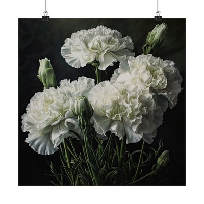 White Carnations Flower Art Print, Flower Painting, Flower Décor 13