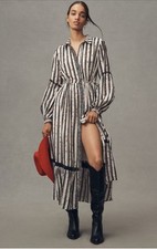 Anthropologie Midi Shirt Dress Printed Button down Cotton Boho Size Small P NWT