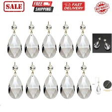 10Pcs Clear Crystal Teardrop Chandelier Prism Pendants Shiny Glass Crystals B...