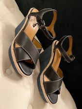 Coach Eaton Denim Wedge Black Leather Upper Sandal 8 Medium - NEW - Never Worn