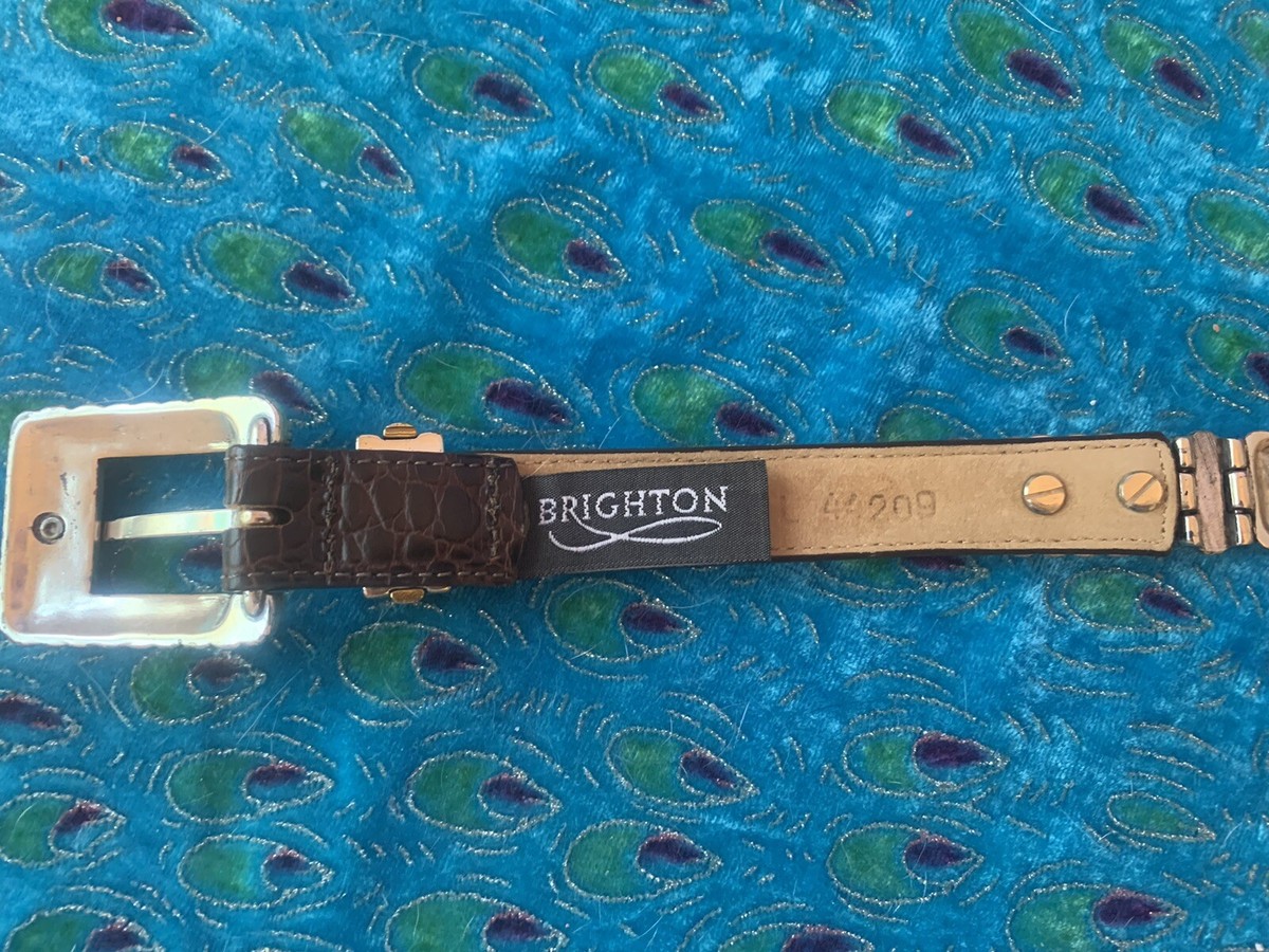 BRIGHTON BROWN LEATHER CROC EMBOSSED Goldtone Silvertone Women\'s Belt L Check out Women main image 3