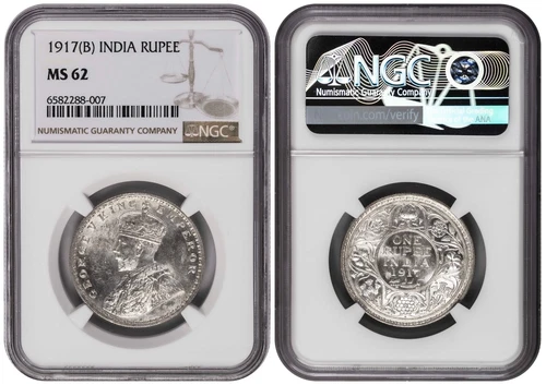 i-550041 British India 1 Rupee 1917 B. NGC MS 62