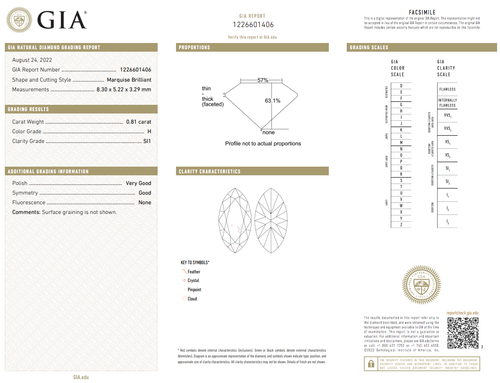 Diamond 0.81CT Marquise Cut Natural Loose Brilliant GIA Certified H Color SI1 - Picture 3 of 12