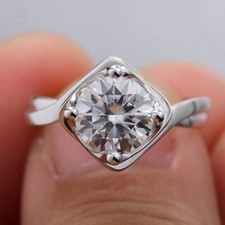 2 Ct Round Cut Diamond Solitaire Engagement Wedding Ring 14K White Gold Finish