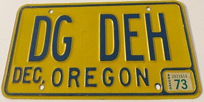 1973 DG DEH Vanity License Plate Oregon Thermodynamic Models Data Delta
