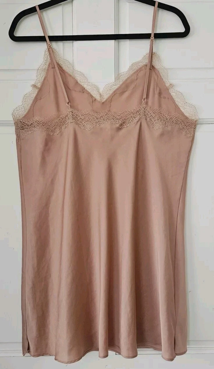 UNDERCOVER Victoria's Secret abito slip camicia da notte rosa polveroso malva donna grande orlo in pizzo