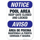 Pool Area, Keep Gate Closed And Locked Sign, Bilingual English Spanish,