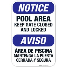 Pool Area, Keep Gate Closed And Locked Sign, Bilingual English Spanish,