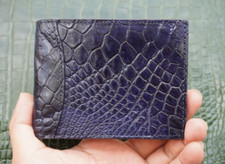 Dark Blue Money Clip Crocodile Skin Leather Bifold Men's Wallets Real D20