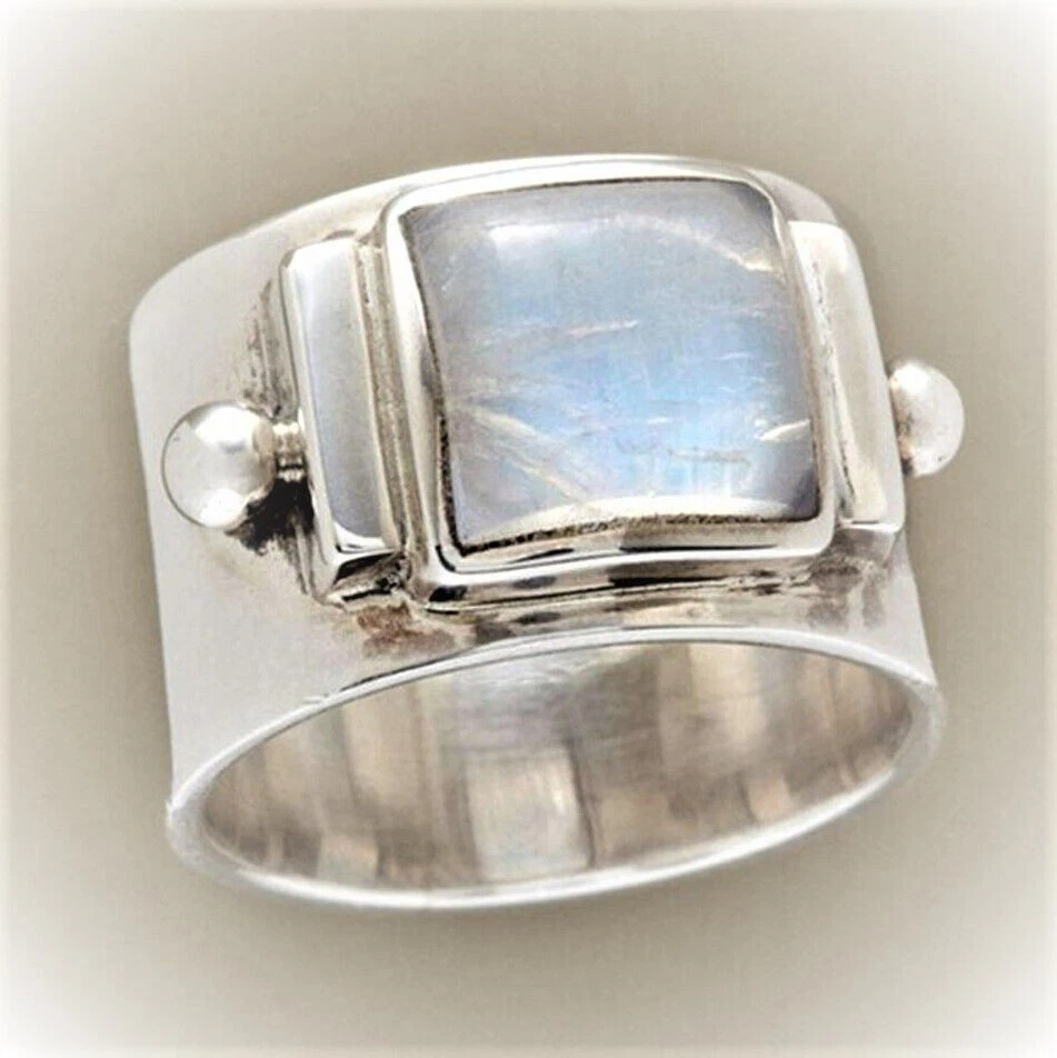 Lab Mondstein Ring/Damen Ring/Vintage Ring/Silber Plated Größe 64 - Bild 3 von 4