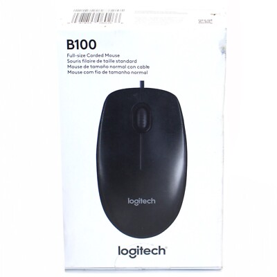 2X Logitech B100 (910-001439) Corded Optical USB Mouse Corded