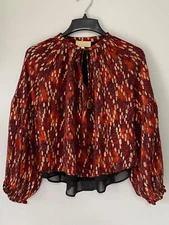 LOVE THE  LABEL ANTHROPOLOGIE RED METALLIC BLOUSE TOP SIZE SP
