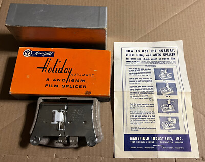 Vntg MANSFIELD Holiday Automatic and 16mm Film Splicer w/ Box  Instructions