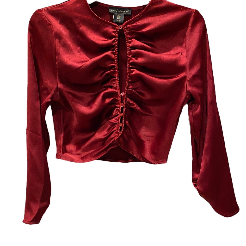 House Of Harlow 1960 REVOLVE  Boho Burgandy Keyhole Button Up Ruched Top S