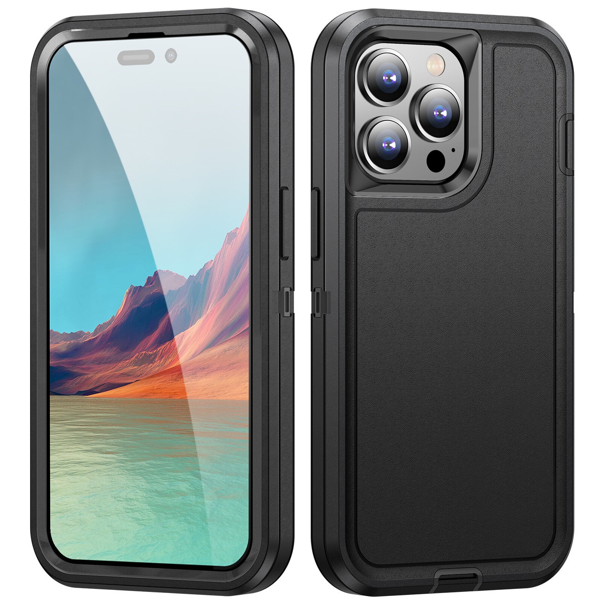 For iPhone 11 12 13 14 15 16 Pro Max Shockproof Rubber+PC Case