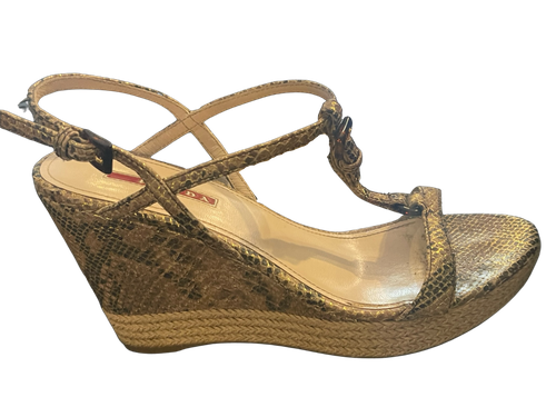 Zapatos Prada Talla 8 EE. UU. / 39,5 UE Marrón Estampado Animal Plataforma Cuñas con Caja - Imagen 4 de 6