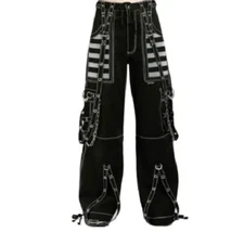 Gothic Pant White Mesh Black Cotton Trousers Punk Studs Metal Chain Tripp Pant