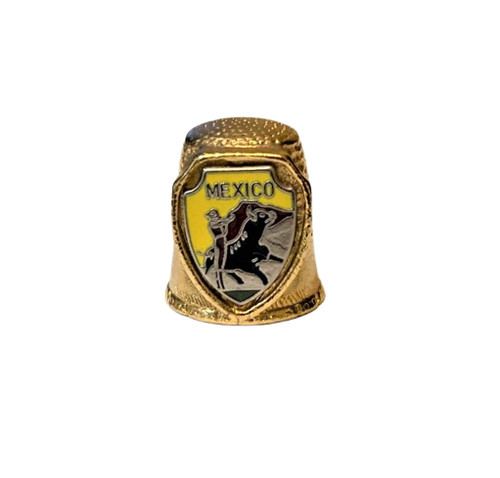 Vintage Mexico Thimble. Gold Tone. Bullfighter Theme. Guaranteed!