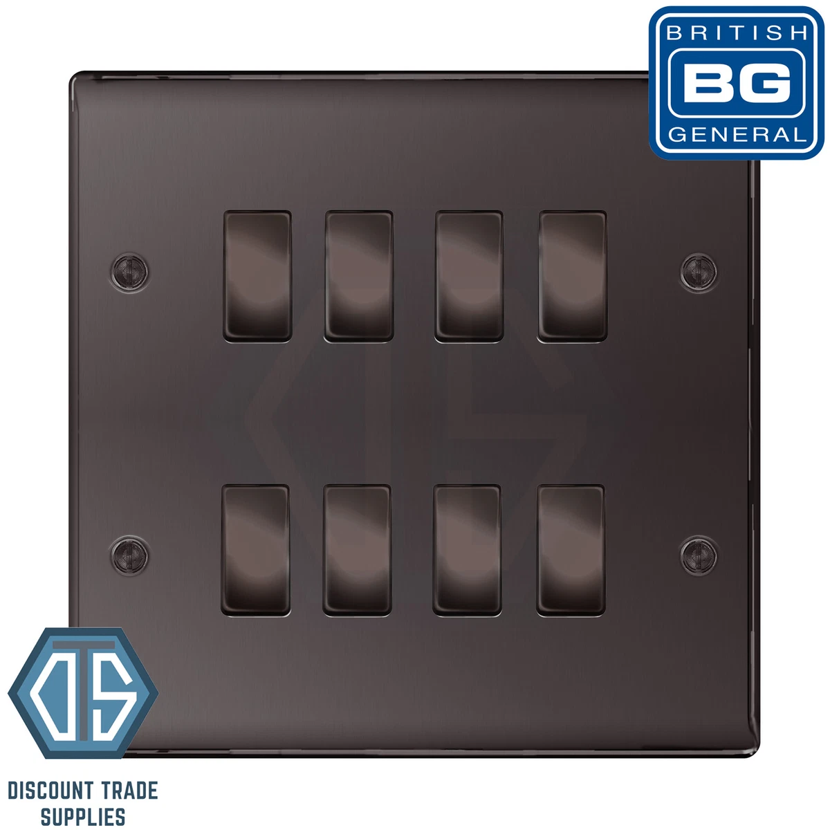 BG Black Nickel 8 Gang Light Switch 2 Way Custom Grid Switch Back Box Included