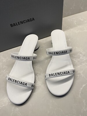 NEW WHITE & BLACK BALENCIAGA LOGO HEEL SANDAL SHOES SIZE 39 $850