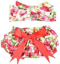 Baby Girl Red Floral Ruffle Bloomer Set