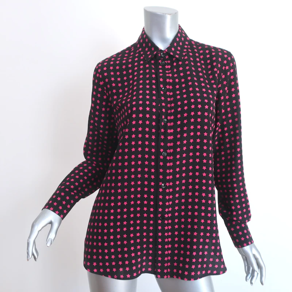 Camicia di seta stampa Saint Laurent Star nera rosa taglia 42 manica lunga