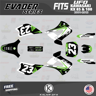 Graphics Kit for Kawasaki KX85 KX100 UFO Restyle 2001-2013 Evader Series - Green