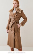 £1,699 - New - Karen Millen - Lydia - Shearling Collar Leather Coat - Uk Size 16