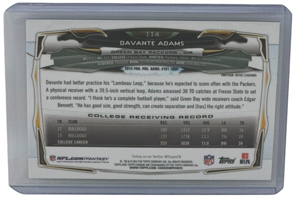 Davante Adams 2014 Topps Chrome Rookie Refractor Card Green Bay Packers