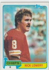 1981 Nick Lowery Topps ROOKIE CARD #213 - KC Kansas City Chiefs RC. rookie card picture