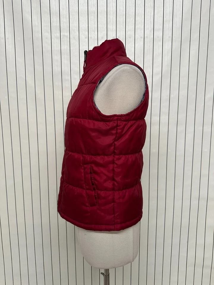 Chaleco acolchado Merona para mujer rojo reversible cuello alto bolsillos cremallera completa talla S Foto 2 de 4