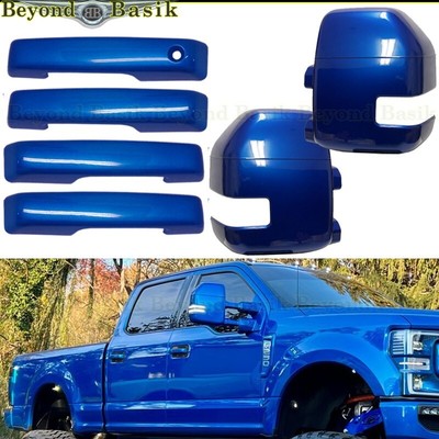 2023 Ford F250-F550 Crew Door Handles NoSMT+FULL Mirror COVERS E7 VELOCITY BLUE