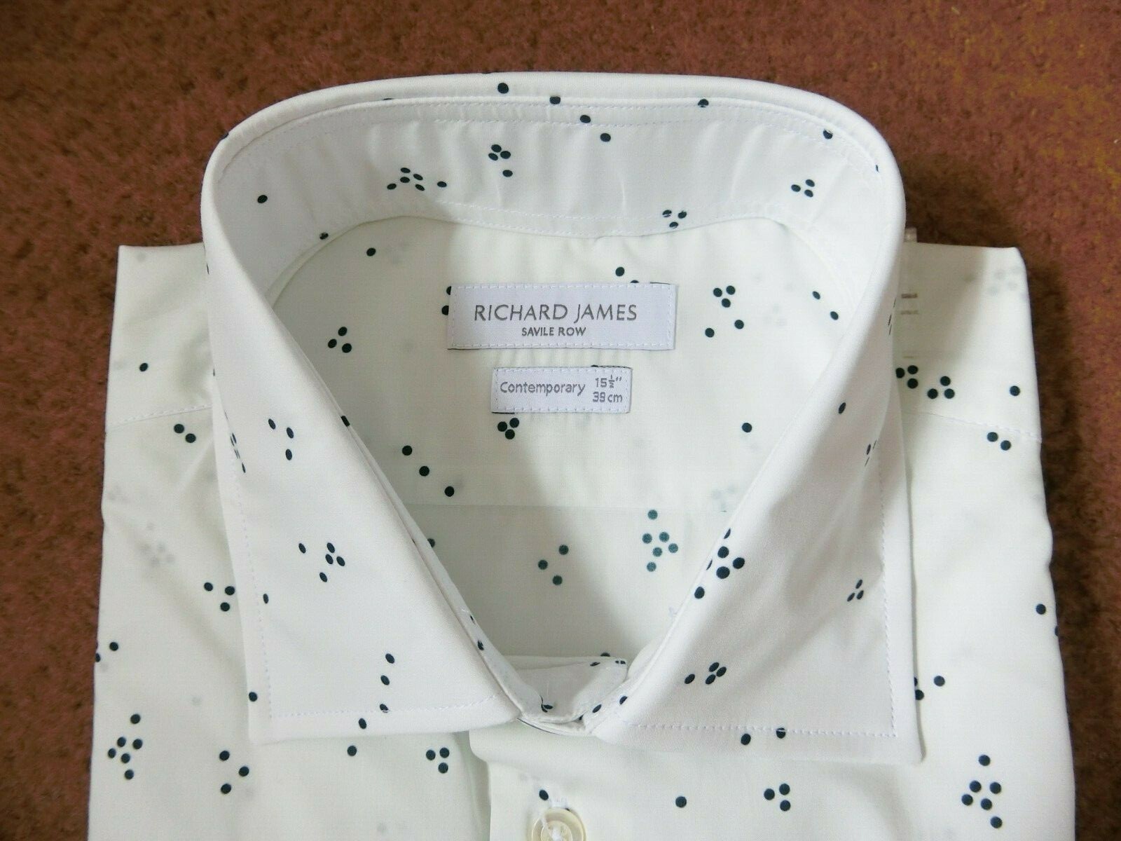 FILA Camicia contemporanea Richard James Savile Row Navy macchie casuali cotone bianco 15 5