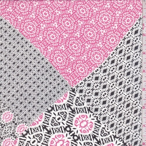 Black/Hot Pink Moroccan Patch Georgette, Fabric By The Yard