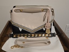 Authentic FENDI By The Way Monster Studded Leather Bag Gray/Beige - Extra Strap