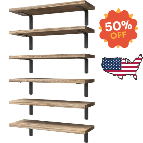 Set of 6 Rustic Farmhouse Wood Floating Shelves