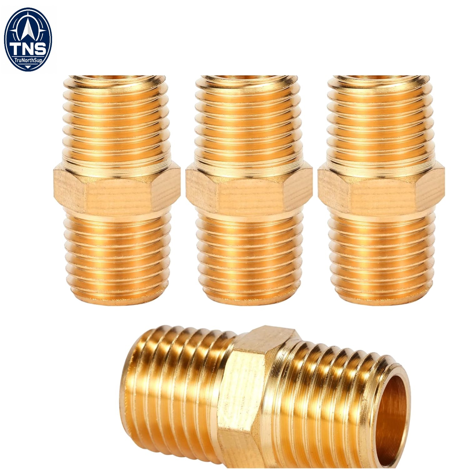 4 pcs Brass Pipe Fitting Set Hex Nipple 1/4" x 1/4" NPT Male Adapter Water Gas