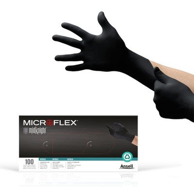 Ansell Microflex Mk-296 Black Disposable Nitrile Gloves Latex-Free Powder-Free