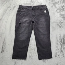 NEW Time and Tru Jeans Womens 20 Faded Black High Rise Capri Raw Hem Side Slit