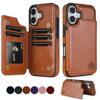 Kunstleder Wallet Hülle für iPhone 17 16 15 14 13 12 11 Pro Max Air Cover Case