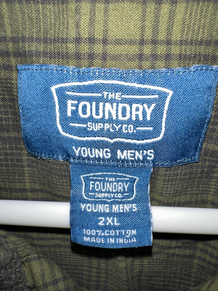 The Foundry Young Mens Shirt Long Sleeve Button Down Green Plaid Size 2XL - Image 2 of 4