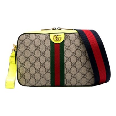 Gucci GG Supreme Canvas Ophidia Small Crossbody Web Stripe Neon Yellow