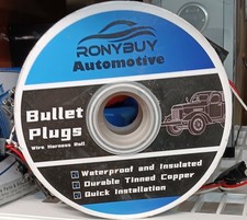 3 Prong, Male Bullet Plugs Wire Harness Roll, 100pcs, 12" Lead Between Plugs