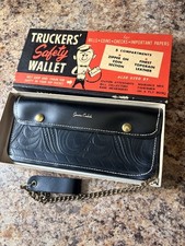 Vintage Black Trucker Safety Wallet Genuine Cowhide