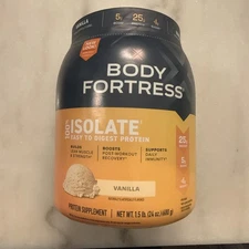 Body Fortress 100% Isolate Protein Powder Vanilla 1.5lb 25g Protein BCAA
