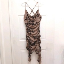 Fashion Nova Mesh Velvet Burnout Mini Dress Floral Brown XL Whimsigoth Night Out