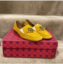Tory Burch Women's Metal Miller Suede Leather Loafer Shoes In Goldfinch Size 8M