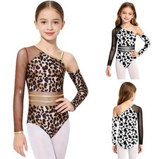 Kids Girls Jumpsuit Bodysuit Leotard Costume Romper Themed Party Mesh Shiny